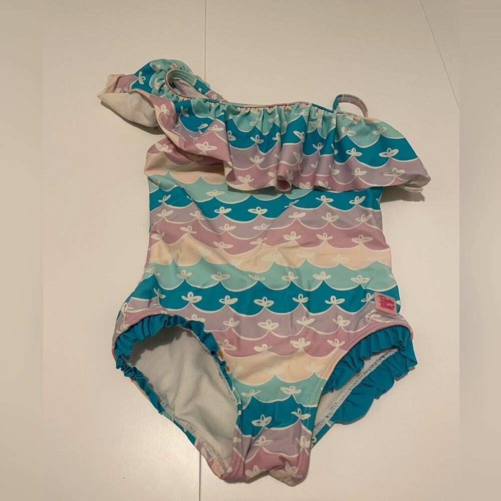 RuffleButts Brand One Piece Swimsuit Girl's size 4T Pink Purple & Blue Ruffles